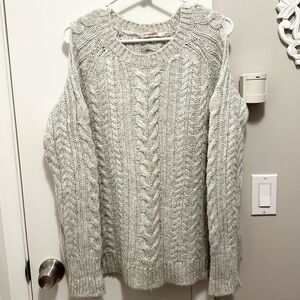 Soft Surroundings Gray Cable Knit Cold Shoulder Wool Blend Sweater Women’s S